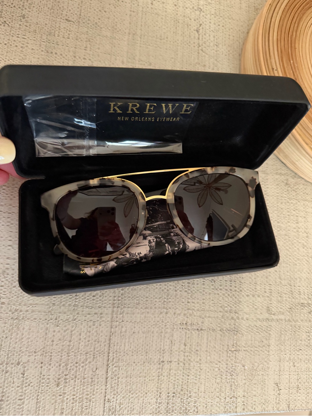 Krewe Gray Tortoise Round Sunglasses With Gold Double Bridge